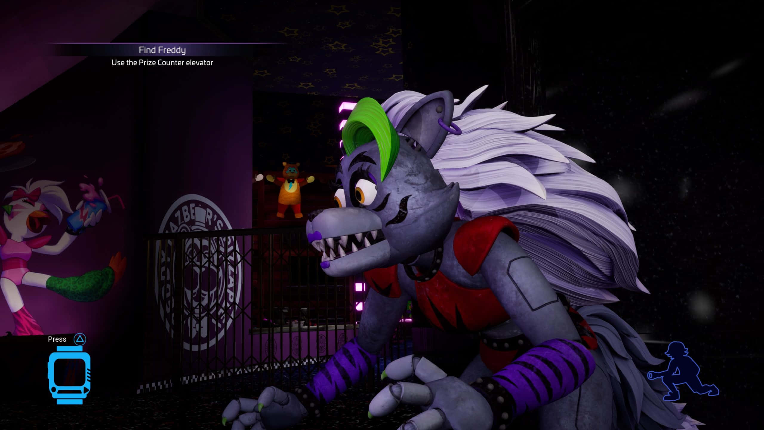Five Nights At Freddys, purple wolf animatronic, green mohawk, 2K Desktop Wallpaper
