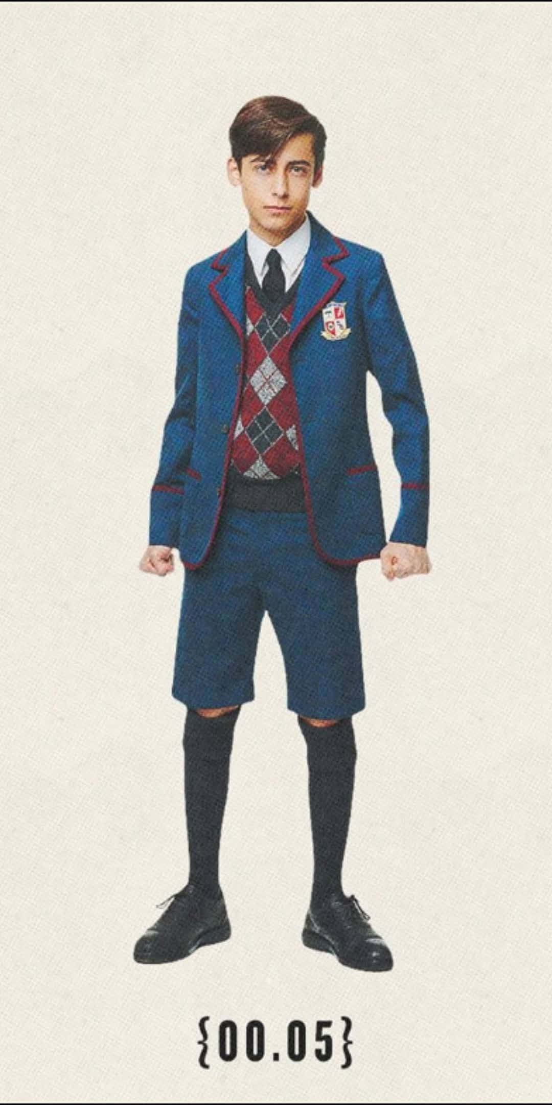 Five Umbrella Academy, blue school blazer, red trim, Full HD Phone Wallpaper