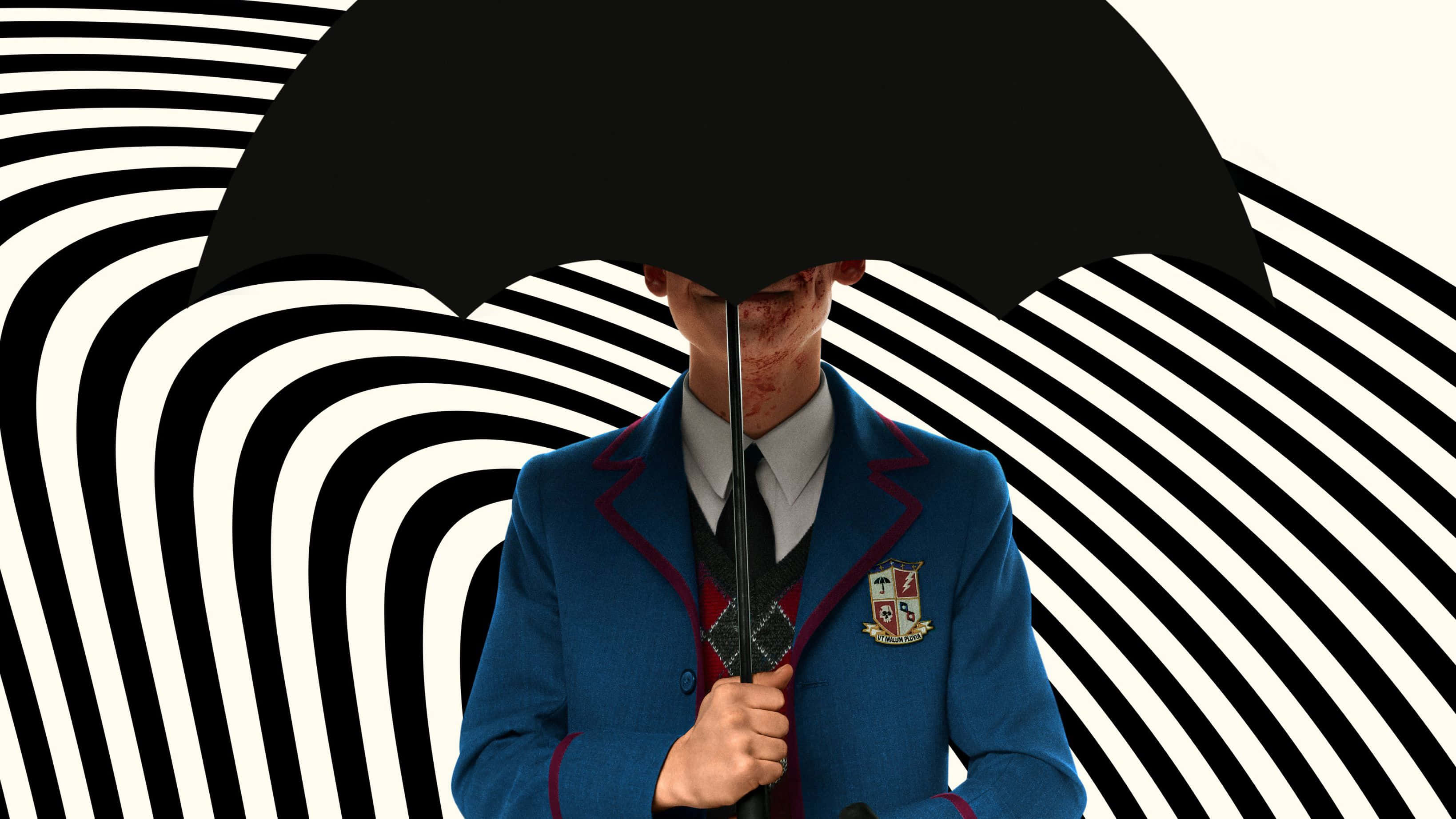 Five Umbrella Academy, blue suit, black umbrella, 2K Desktop Wallpaper
