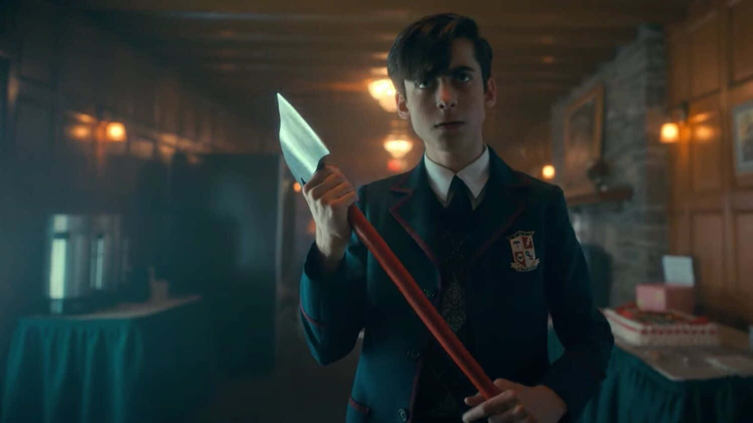 Five Umbrella Academy, school uniform, large kitchen knife, HD Desktop Wallpaper