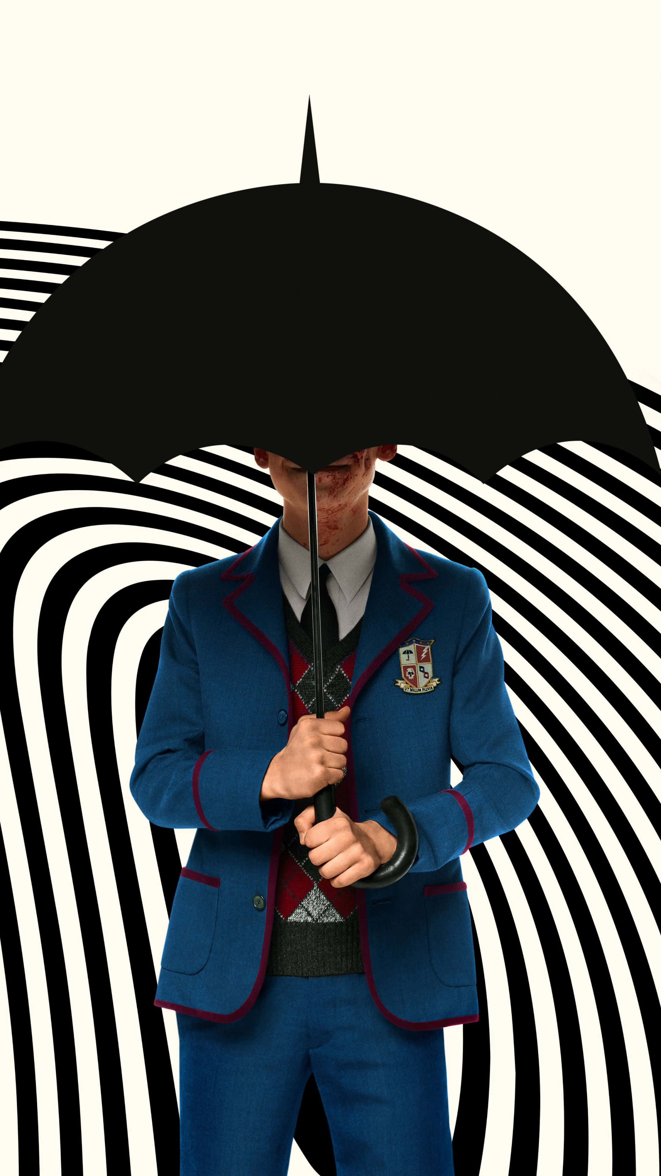 Five Umbrella Academy, blue school uniform, black umbrella, 4K Phone Wallpaper