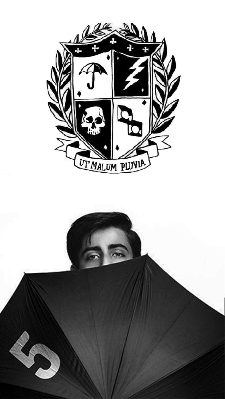 Five Umbrella Academy, branded umbrella, crest with skull lightning, HD Phone Wallpaper