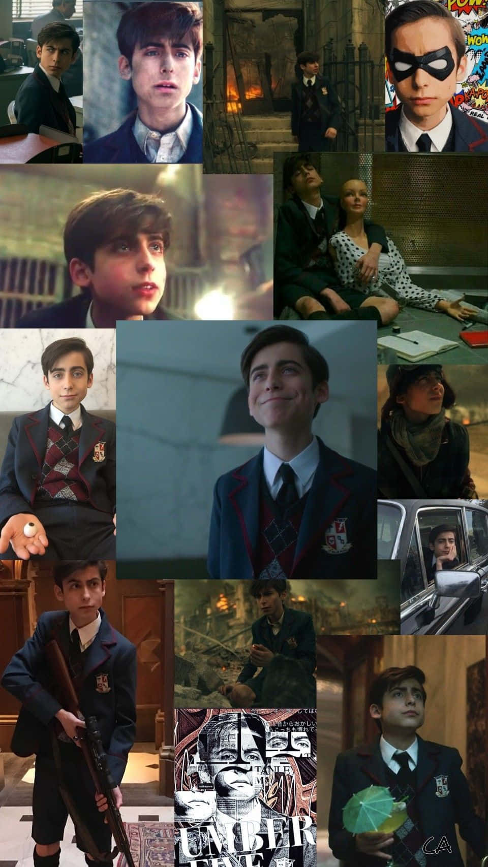 Five Umbrella Academy, school uniform, dramatic settings, HD Phone Wallpaper