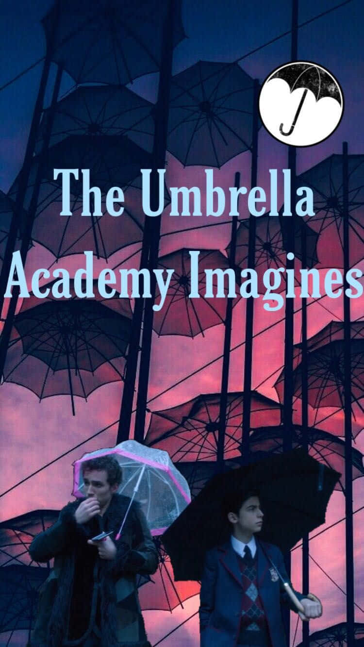 Five Umbrella Academy, floating umbrellas, twilight pink and purple backdrop, HD Phone Wallpaper