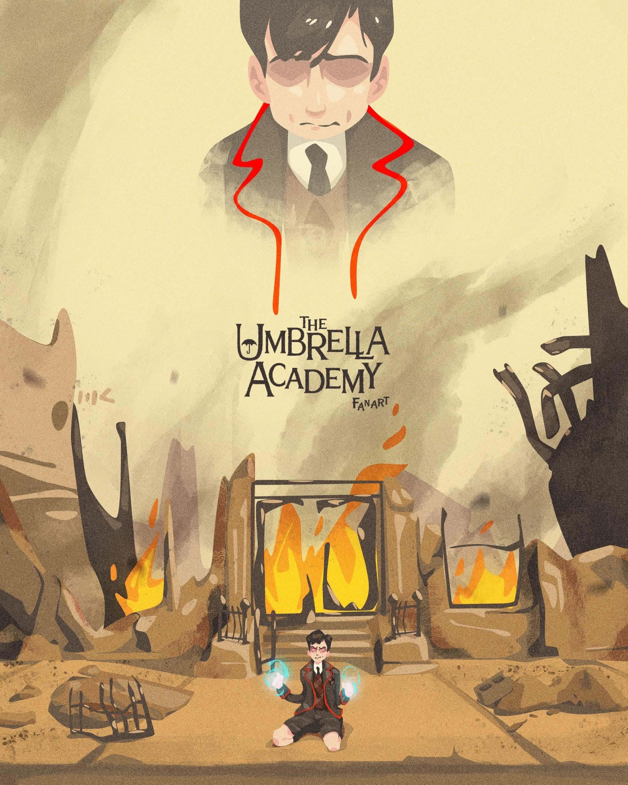 Five Umbrella Academy, glowing hands, burning gate, Full HD Phone Wallpaper