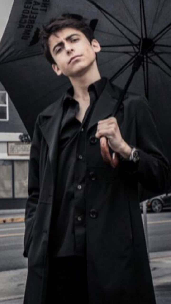 Five Umbrella Academy, black trench coat, black umbrella, HD Phone Wallpaper
