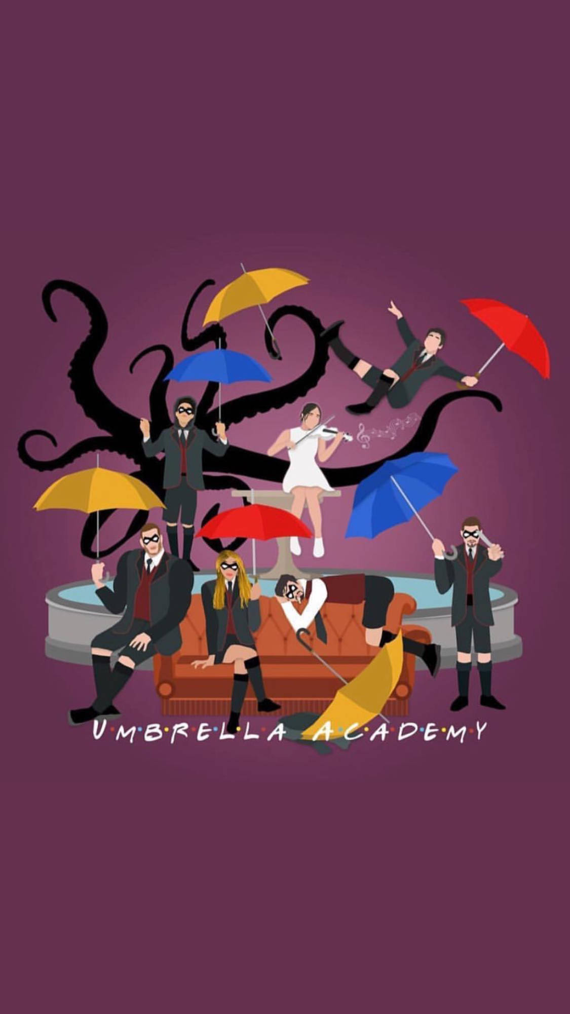 The Umbrella Academy, colorful umbrellas, black tentacles, Full HD Phone Wallpaper