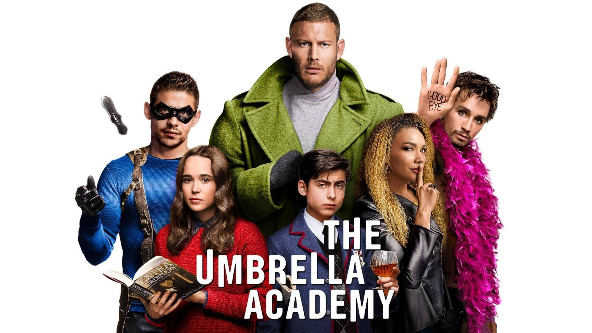 The Umbrella Academy, Six diverse characters, white background, Full HD Desktop Wallpaper