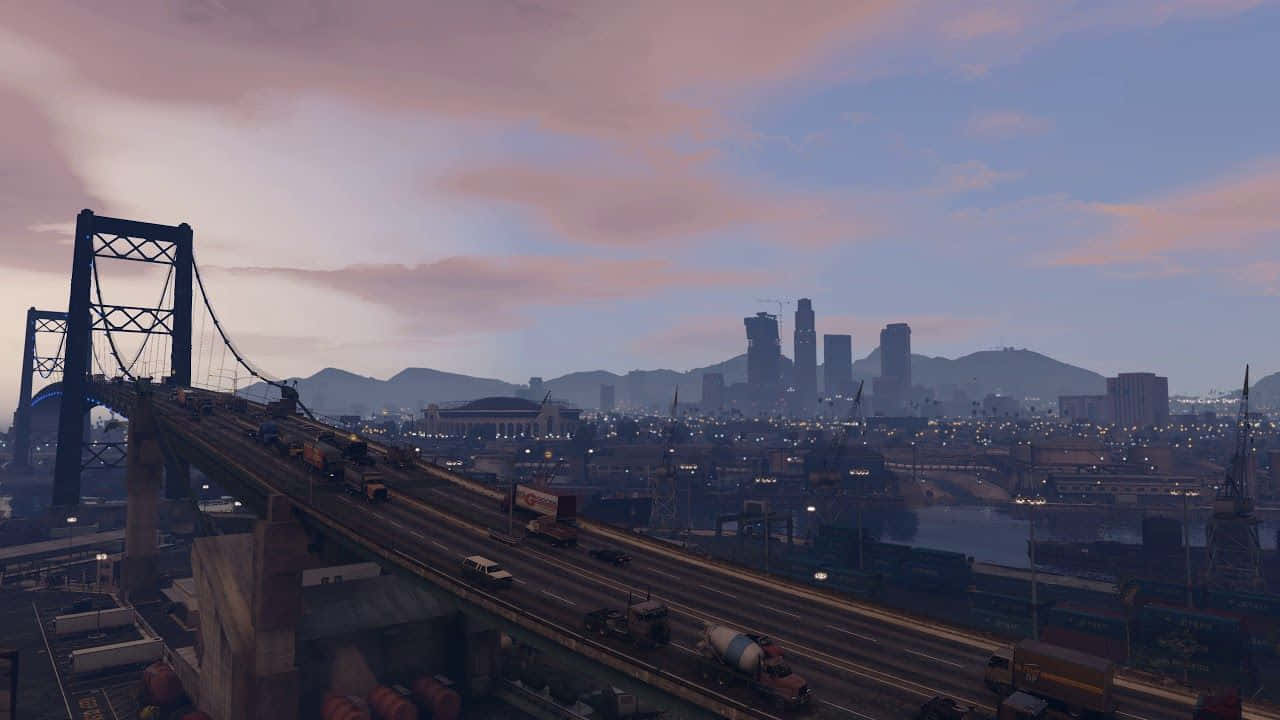 Fivem, dusk, suspension bridge, HD Desktop Wallpaper