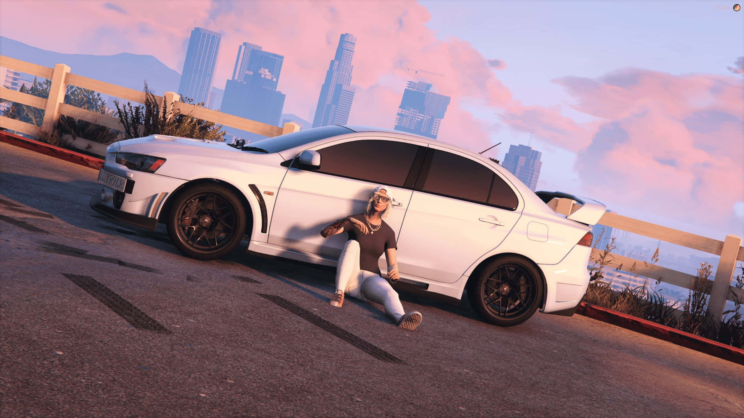 Fivem, white sports car, roadside, 2K Desktop Wallpaper