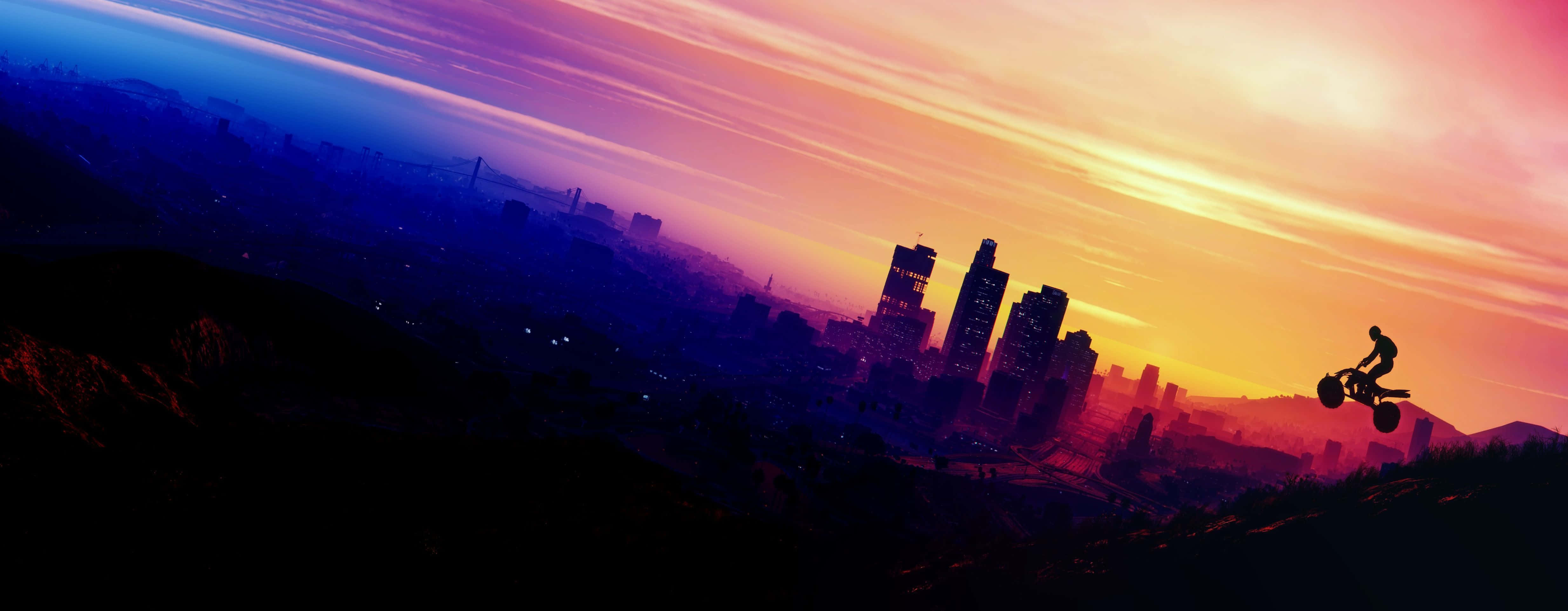 Fivem, sunset, motorcycle, 4K Desktop Wallpaper