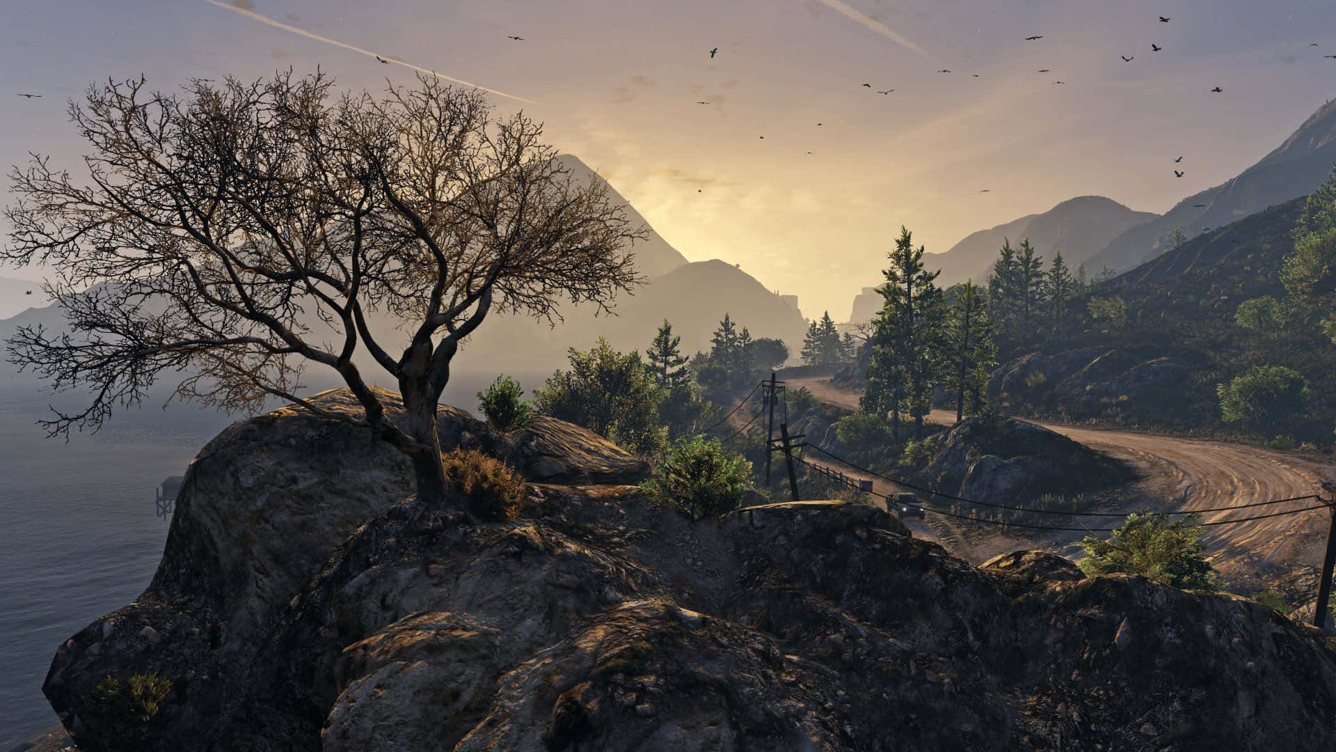 Fivem, downtown Los Santos, golden sunset, Full HD Desktop Wallpaper