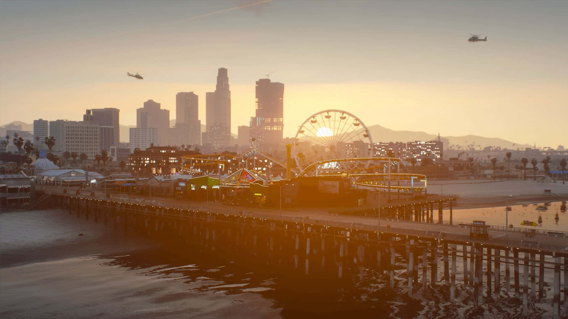 FiveM, Sunset, coastal pier, Full HD Desktop Wallpaper