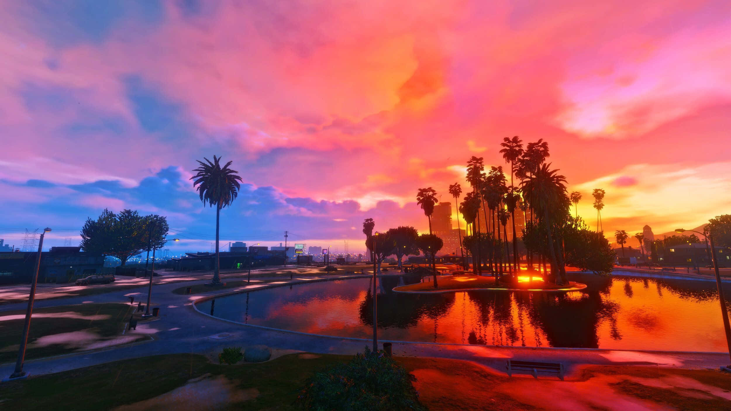 FiveM, Palm Trees, Sunset, Full HD Desktop Wallpaper