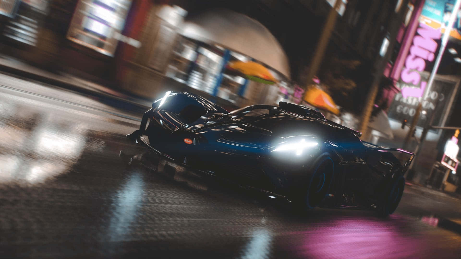 Fivem, neon-lit city street, night, Full HD Desktop Wallpaper