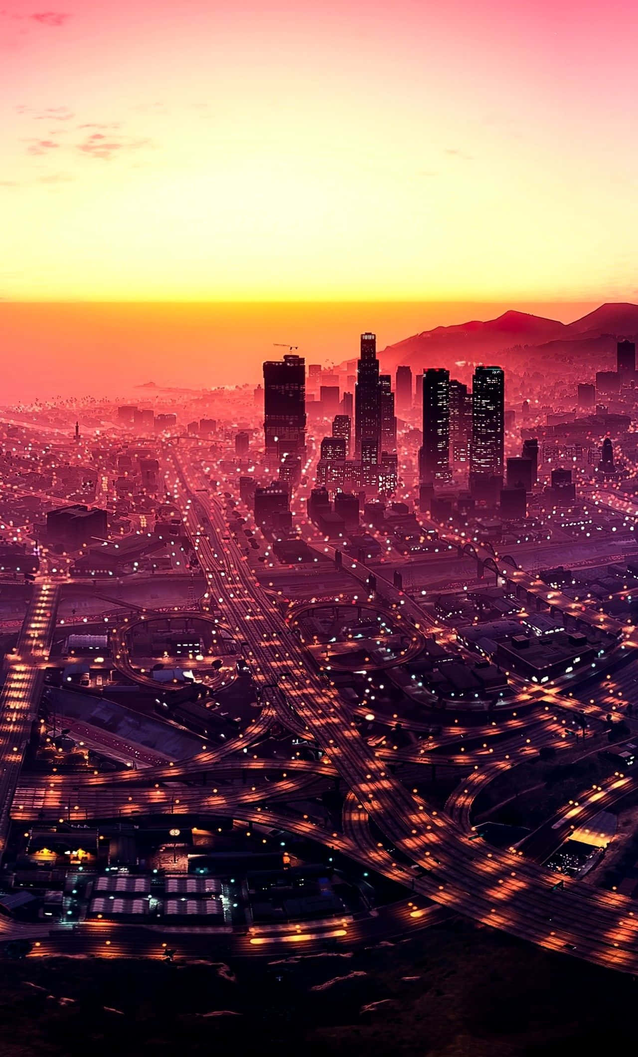Fivem, sunset, glowing highways, Full HD Phone Wallpaper