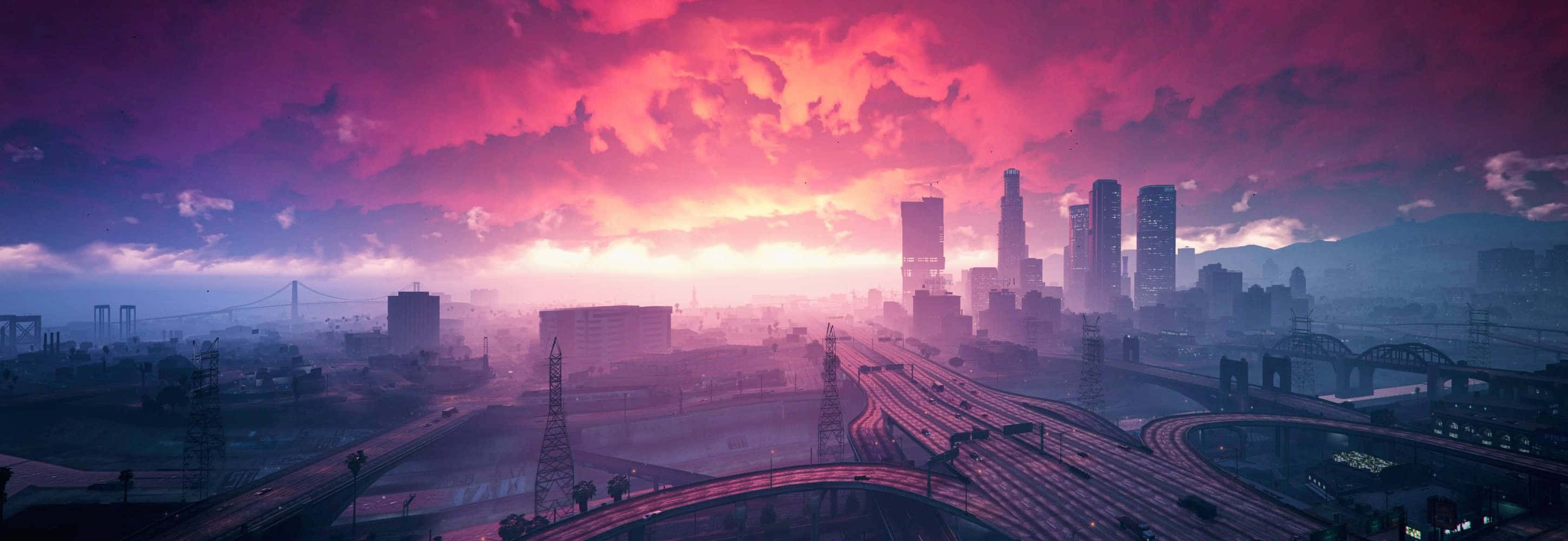 Fivem, purple sky, magenta sky, 2K Desktop Wallpaper