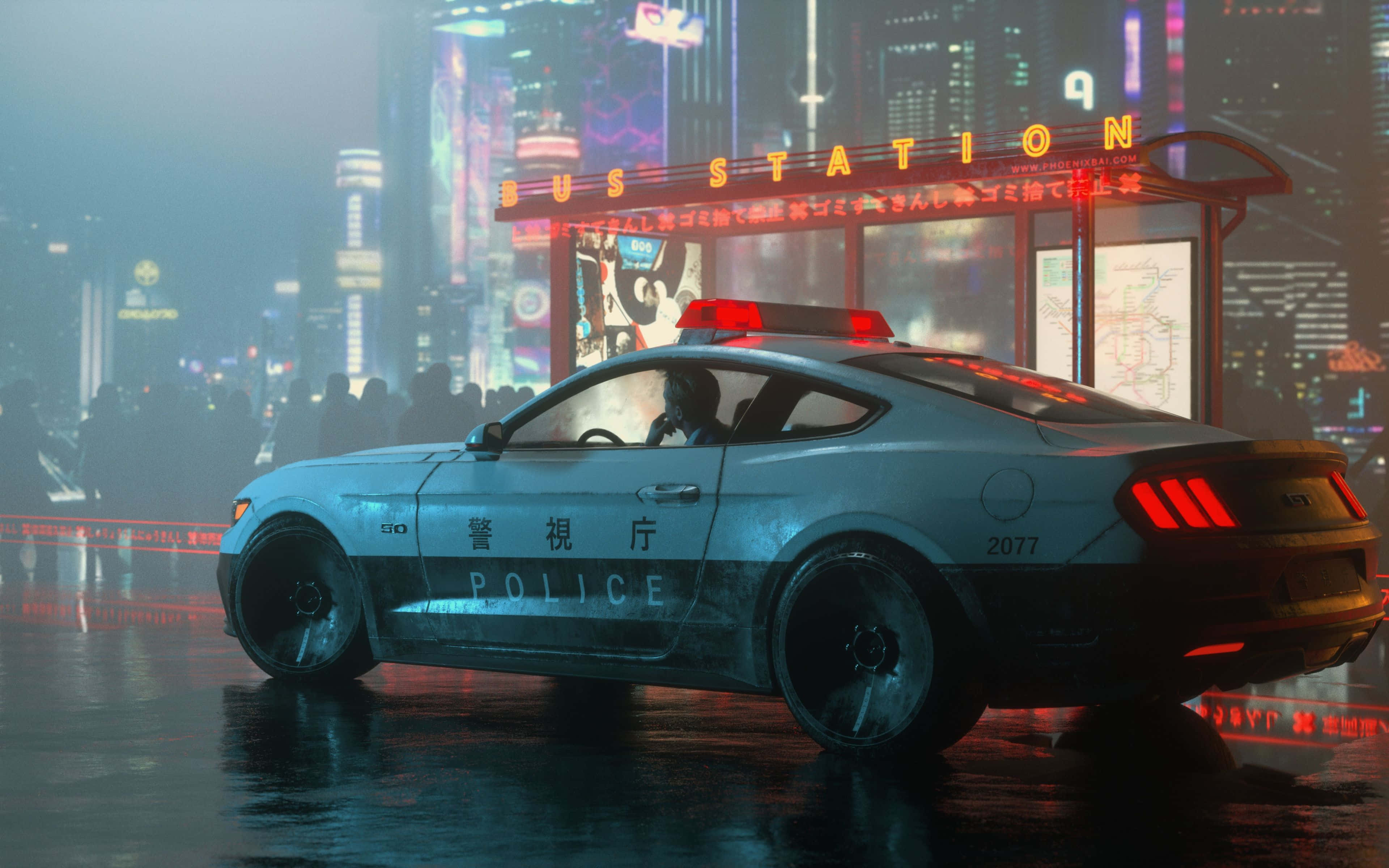 FiveM, futuristic police car, red lights, 4K Desktop Wallpaper