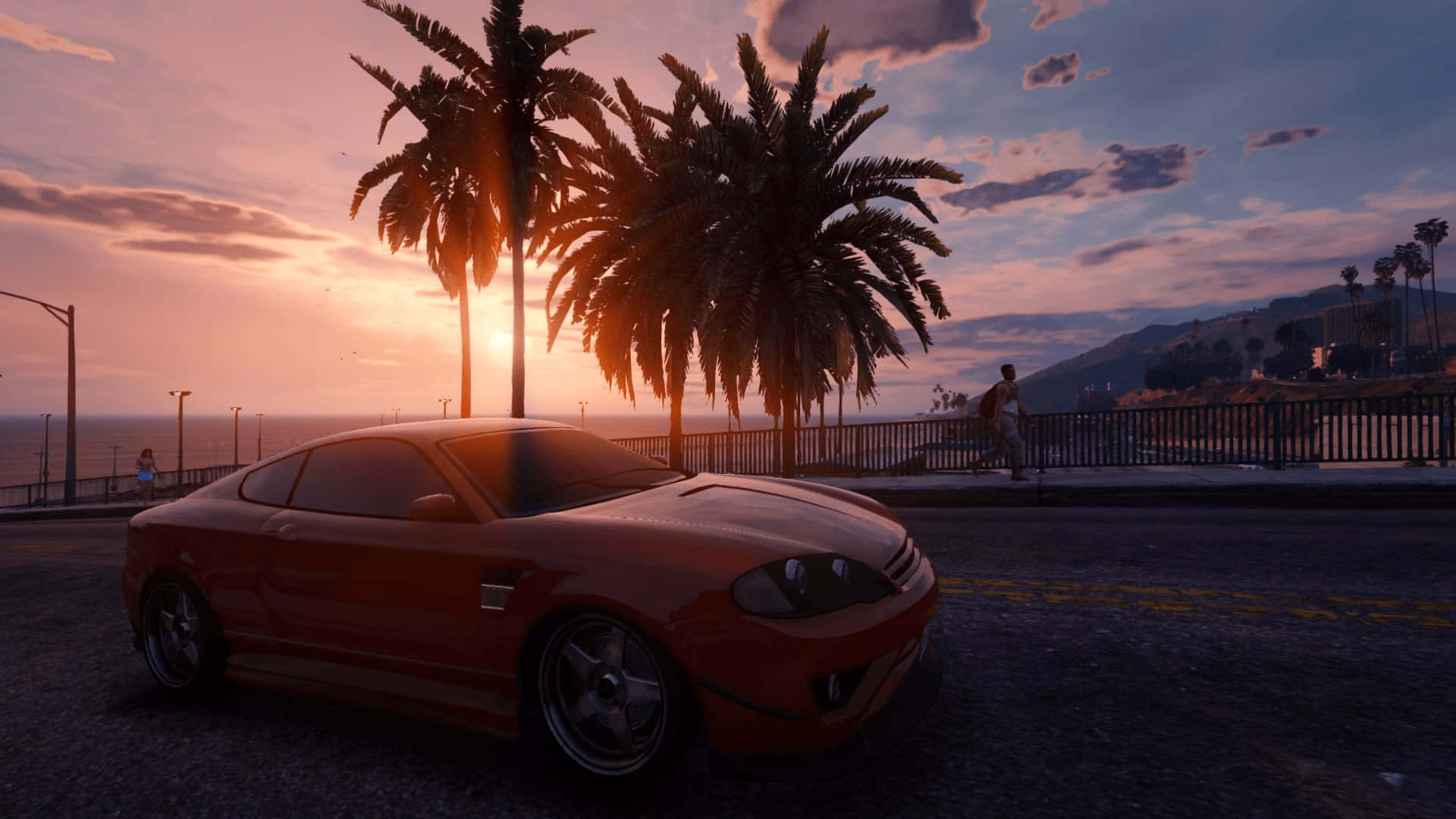 Fivem, sunset, coastal road, Full HD Desktop Wallpaper