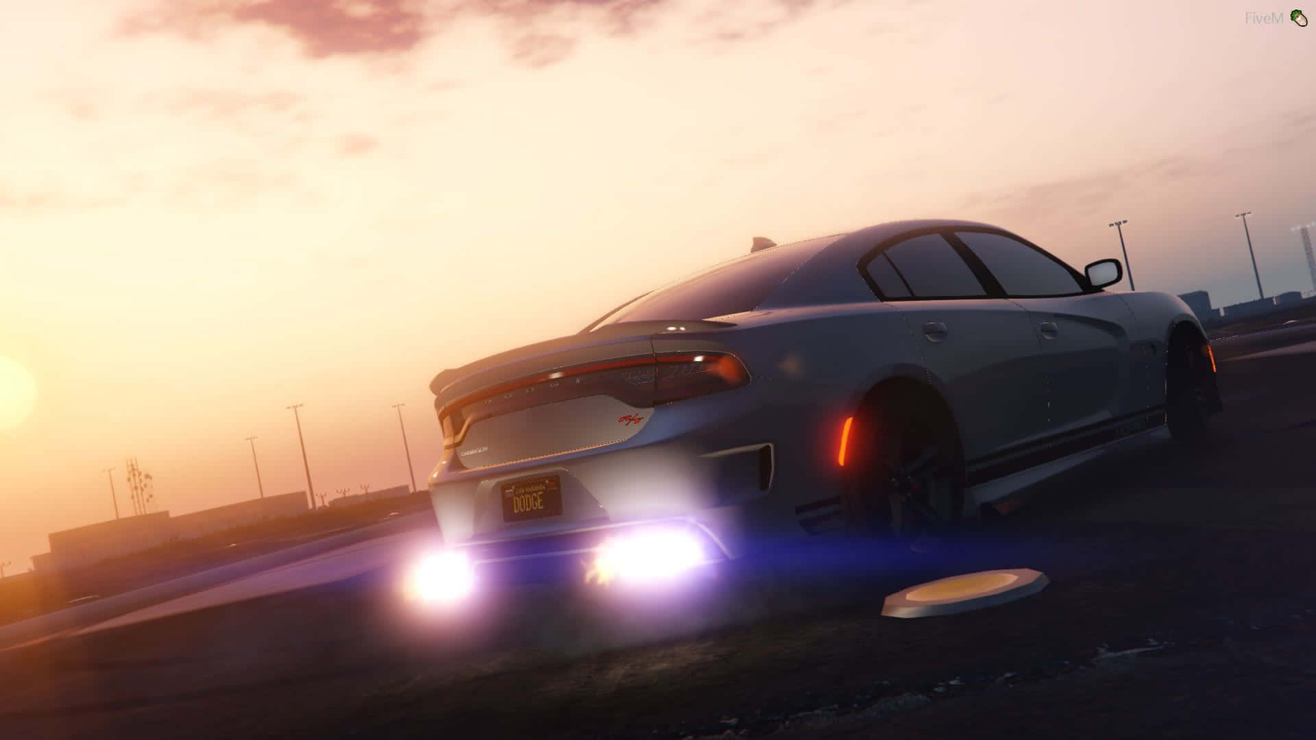 FiveM, silver Dodge Charger, sunset, Full HD Desktop Wallpaper