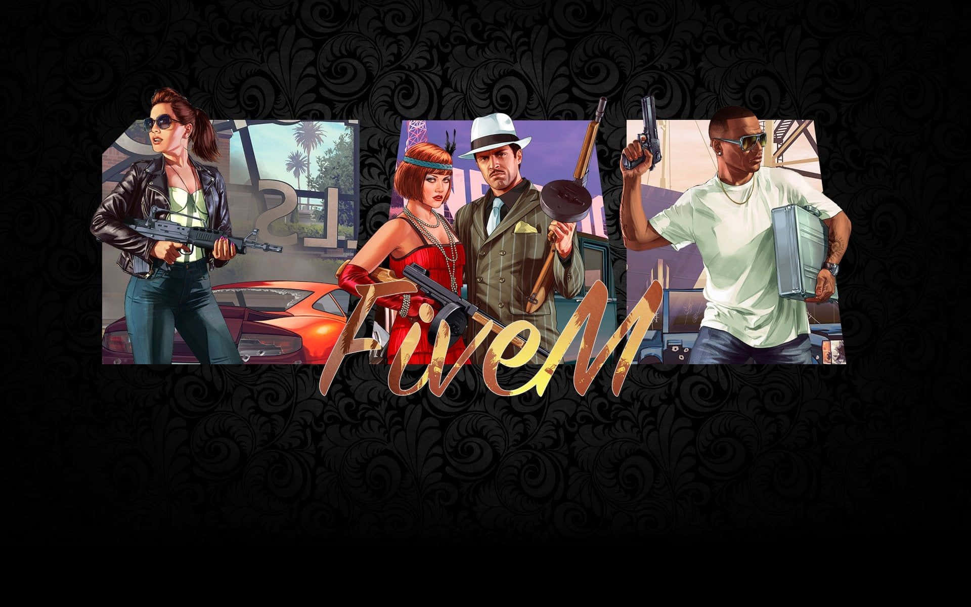 FiveM, stylized characters, weapons, Full HD Desktop Wallpaper