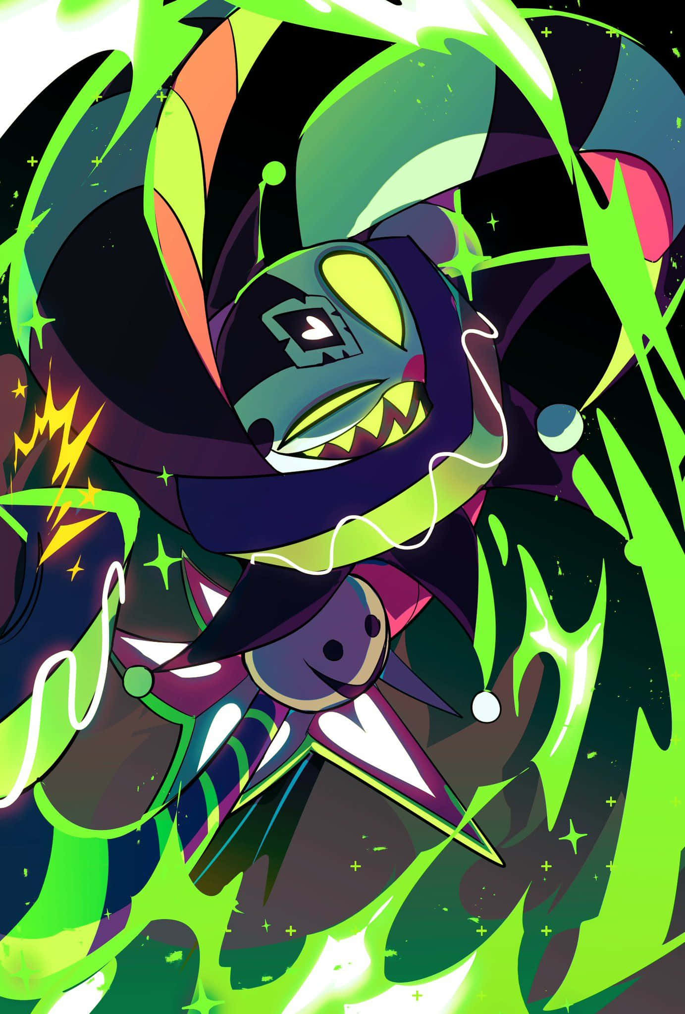 Fizzarolli, glowing green energy bursts, sharp teeth, Full HD Phone Wallpaper