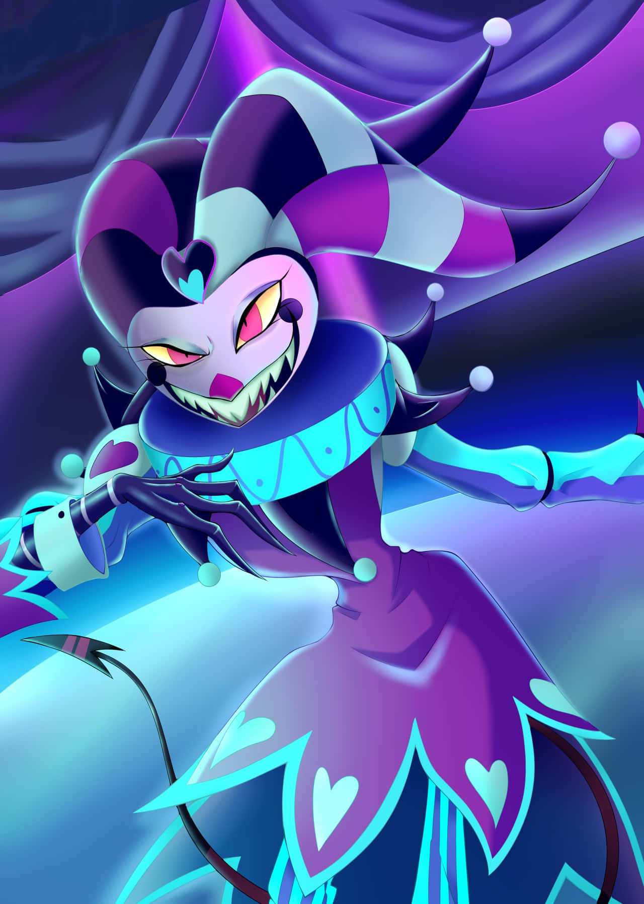 Fizzarolli, animated jester character, purple and teal accents, HD Phone Wallpaper