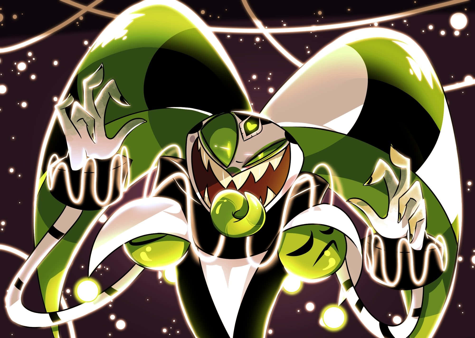 Fizzarolli, green and white alien, glowing eyes, Full HD Desktop Wallpaper