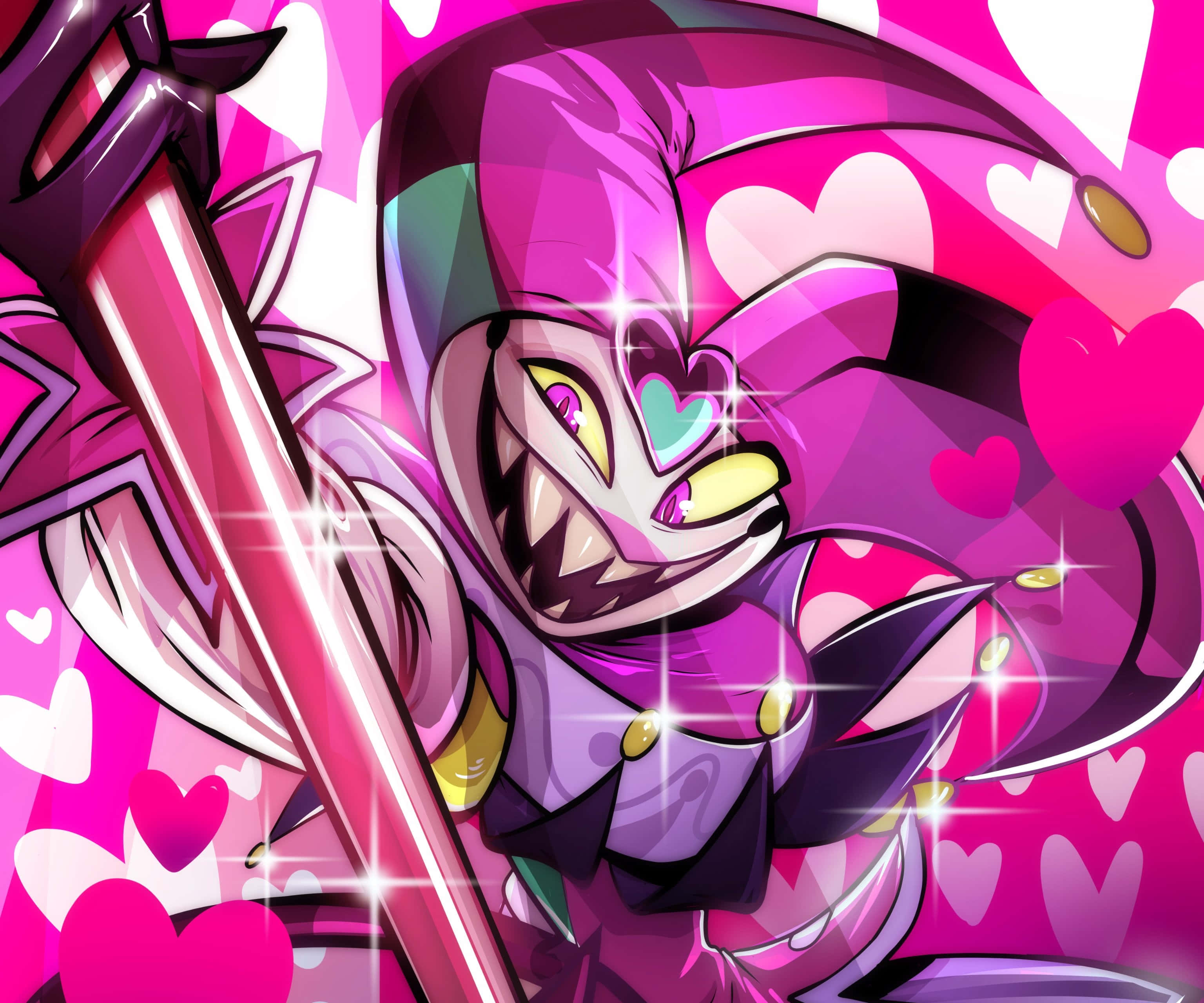 Fizzarolli, anime style, purple hair, 2K Desktop Wallpaper