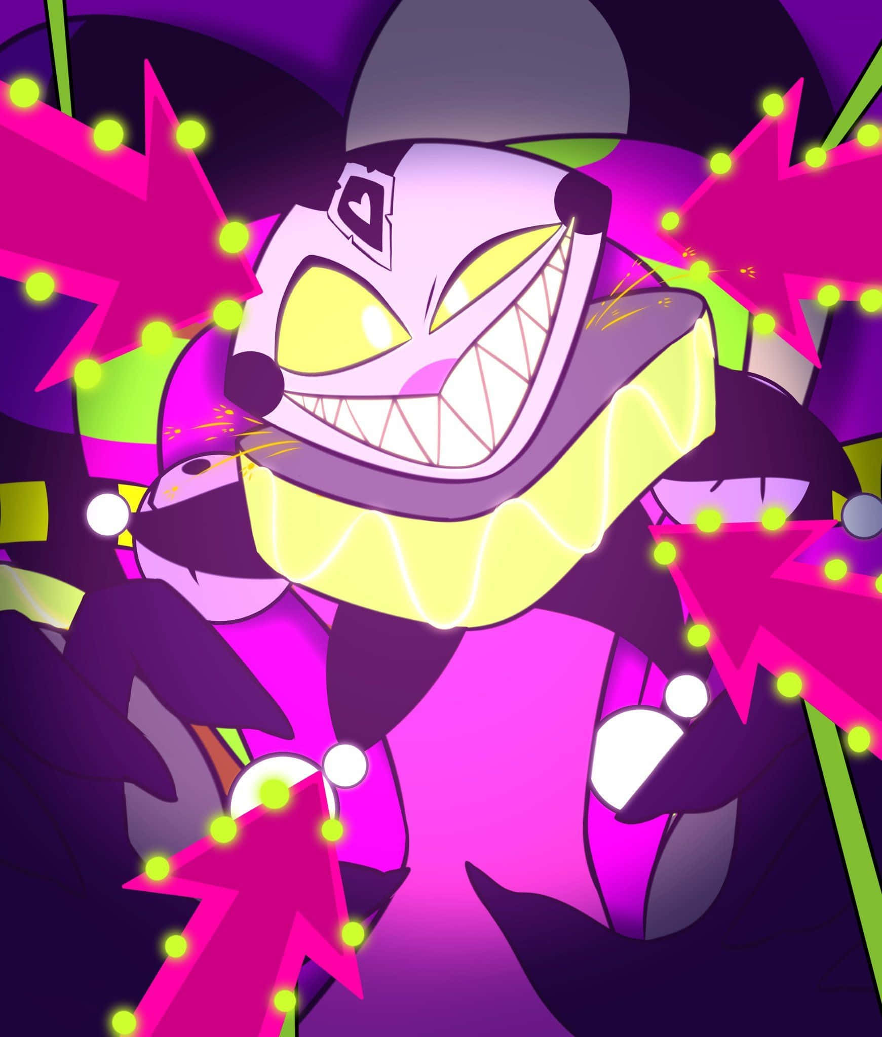 Fizzarolli, neon pink arrows, glowing yellow eyes, Full HD Phone Wallpaper