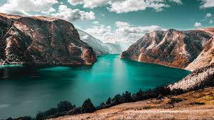 Fjord, ultrawide, turquoise lake, SD Desktop Wallpaper