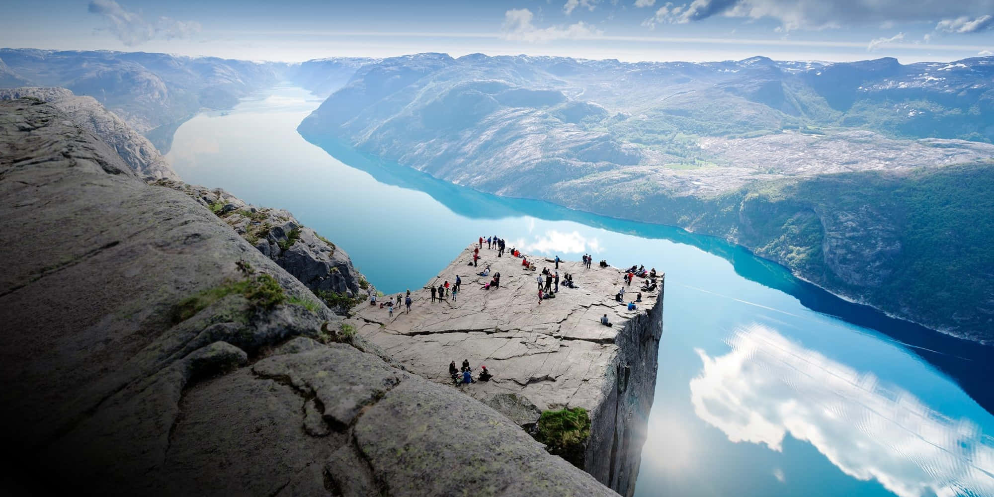 breathtaking fjord viewpoint, deep blue fjord, snow capped mountains, Full HD Desktop Wallpaper