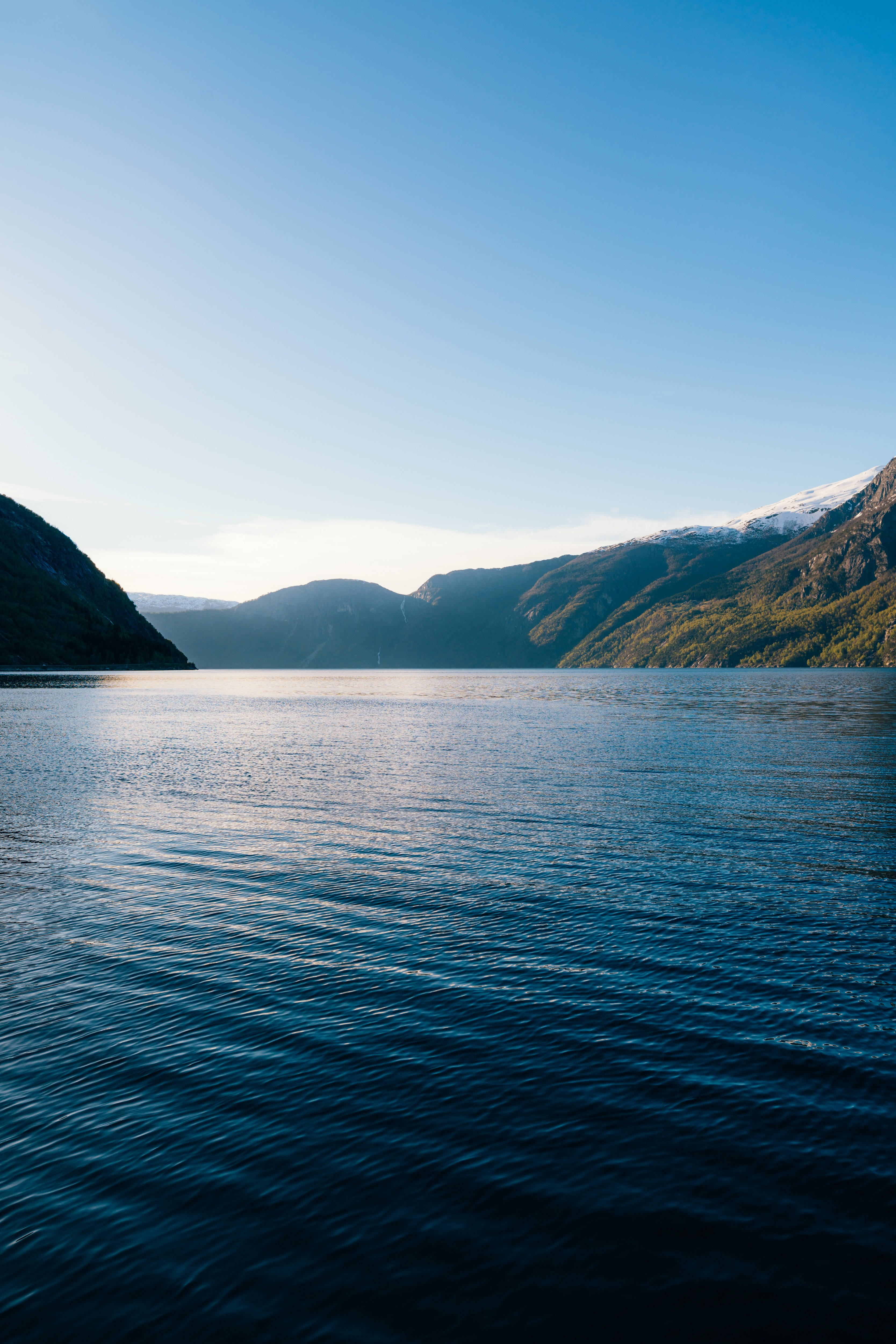 Fjord, sea background, deep blue water, 4K Phone Wallpaper