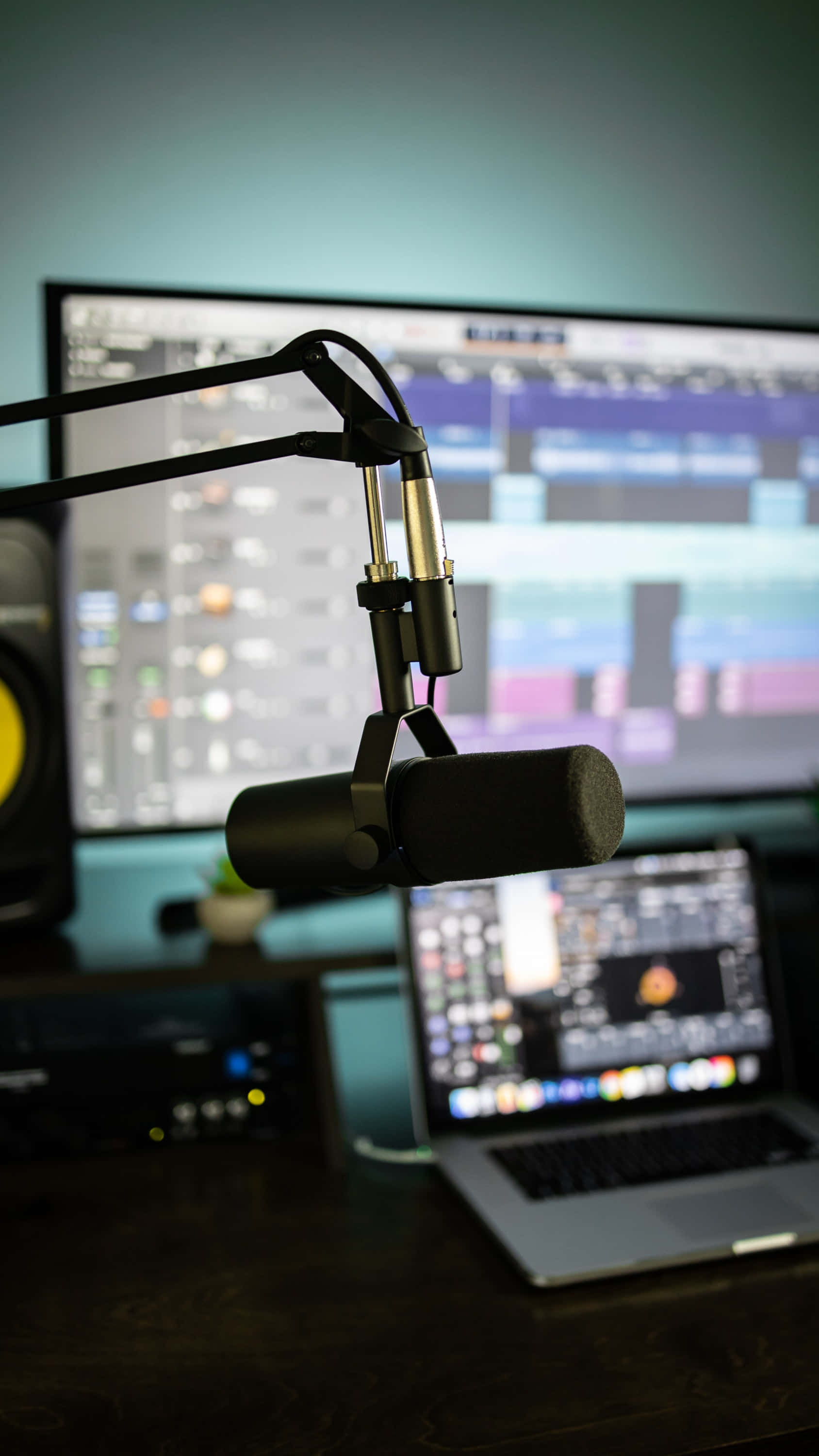 Fl Studio, black studio microphone, arm mount, 2K Phone Wallpaper