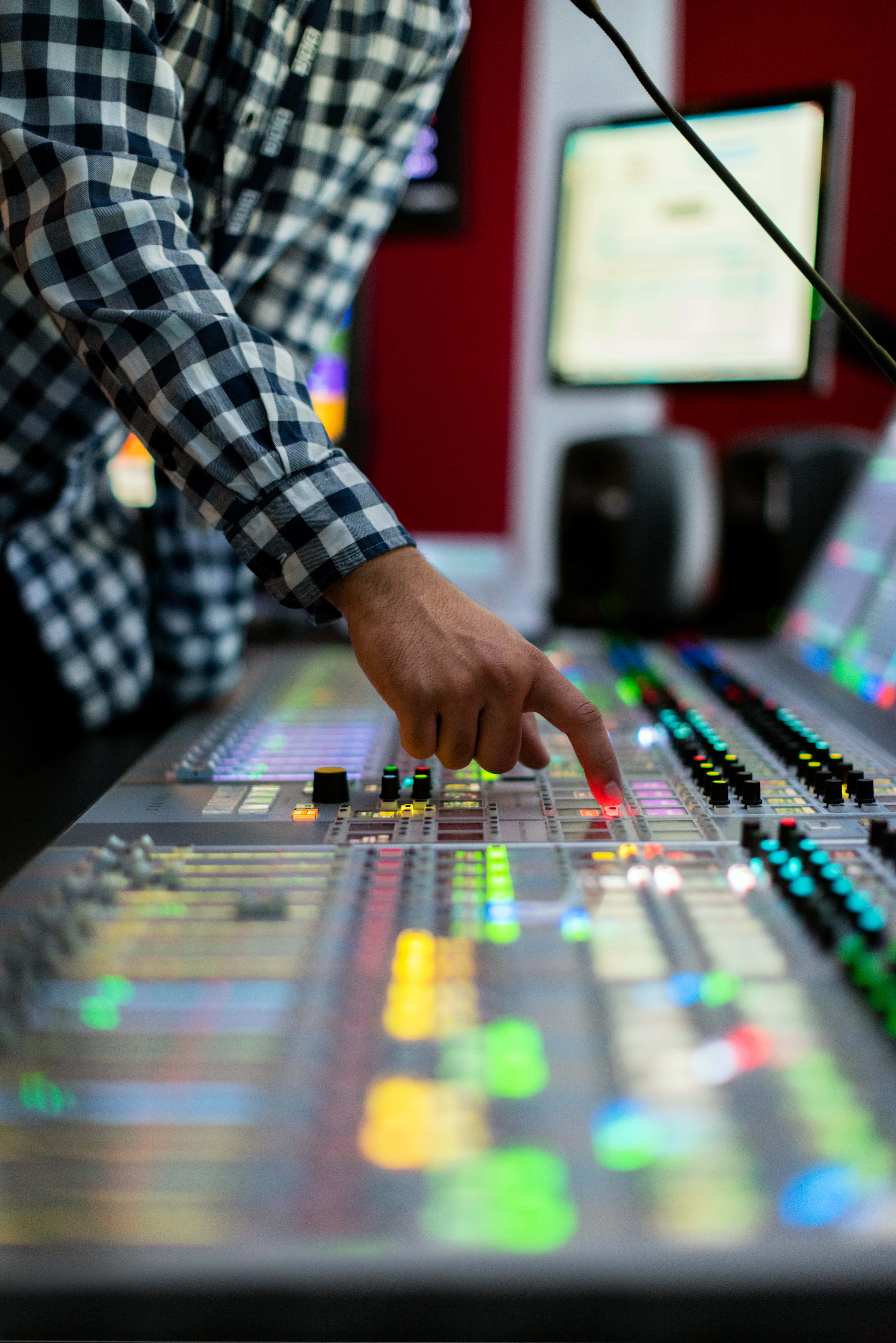 Fl Studio, plaid shirt, glowing faders, 8K Phone Wallpaper