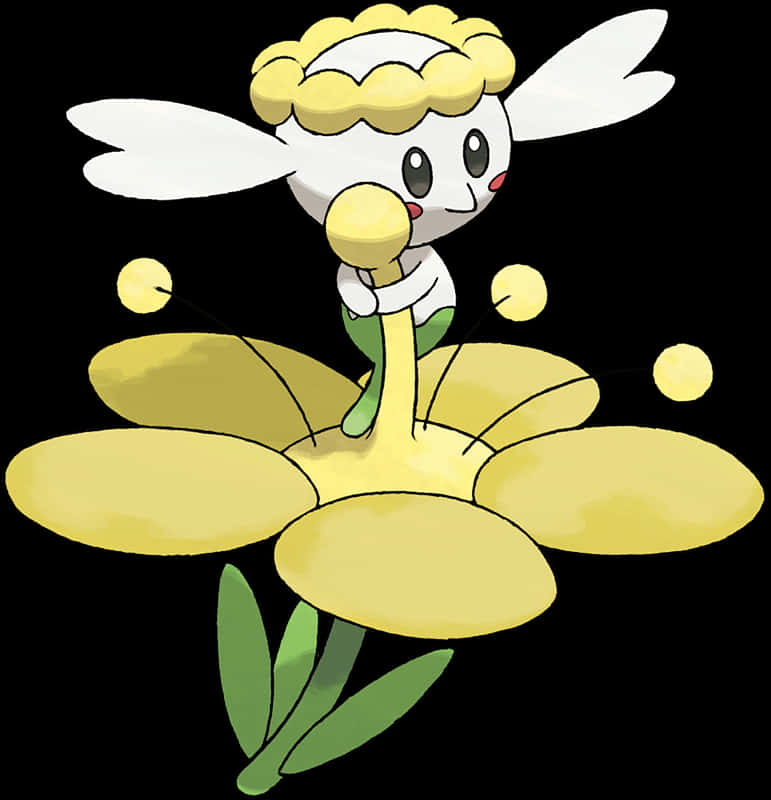 Flabébé, yellow petals, white wings, SD Phone Wallpaper