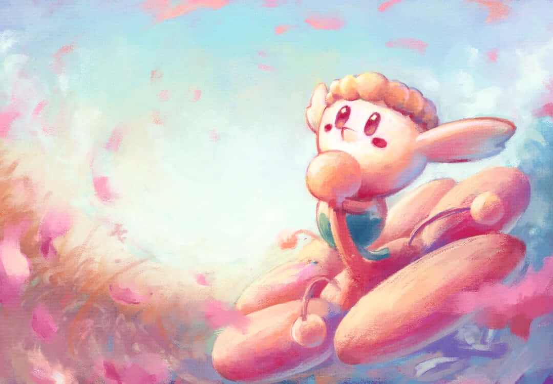 Flabébé, pink bunny-like creature, cherry blossoms, SD Desktop Wallpaper