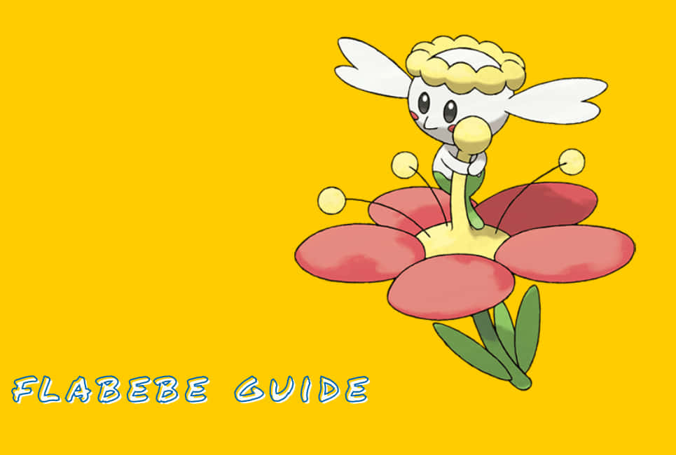 Flabébé, pink flower, solid yellow background, SD Desktop Wallpaper