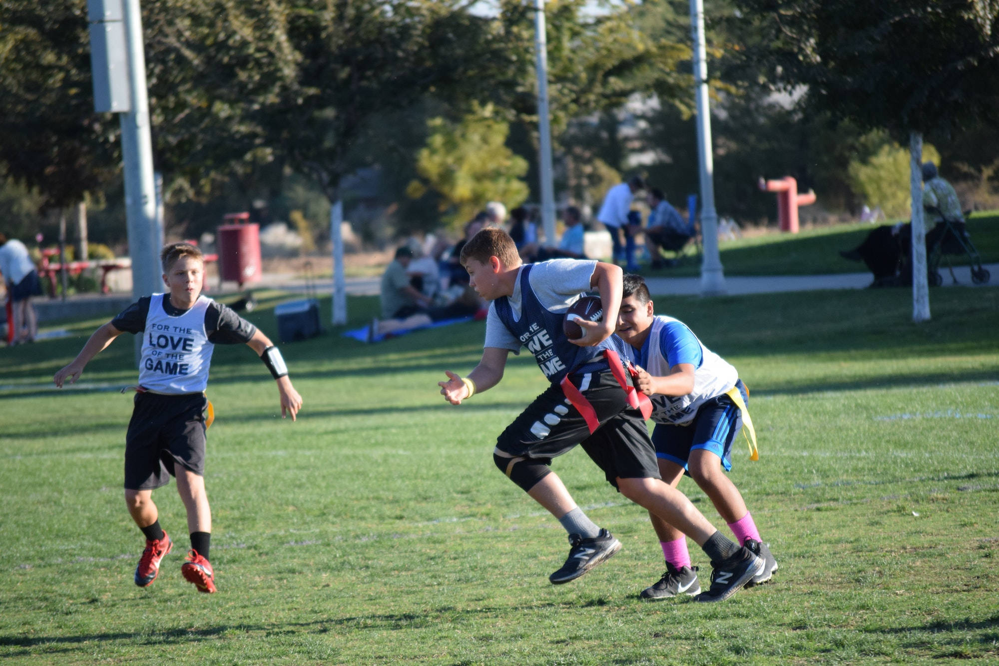 flag football, young players, sunny grassy field, Full HD Desktop Wallpaper