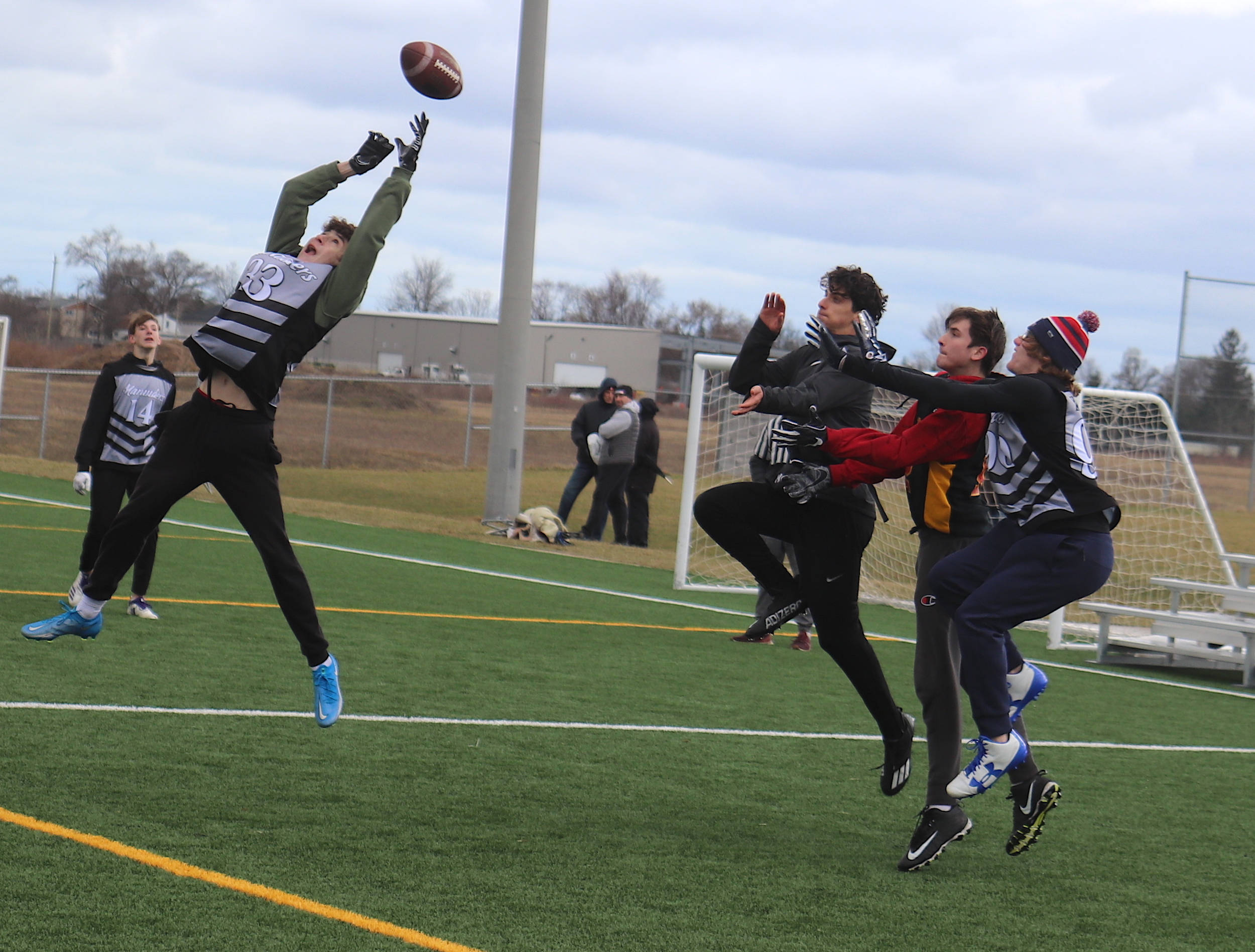 flag football, football player, leaps high, Full HD Desktop Wallpaper