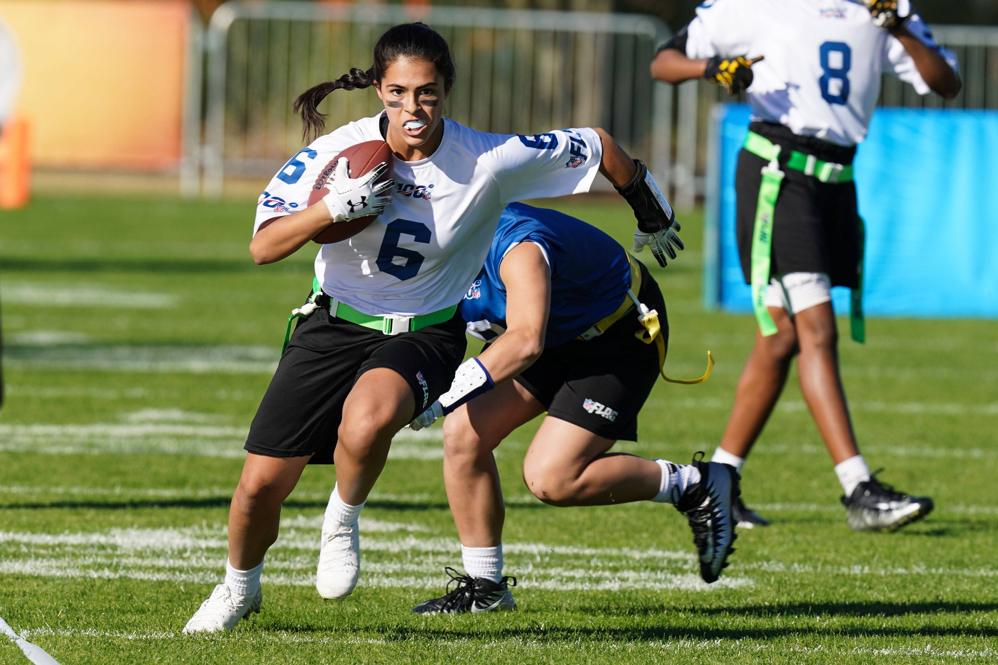 flag football, white jersey number 6, blue jersey, 2K Desktop Wallpaper