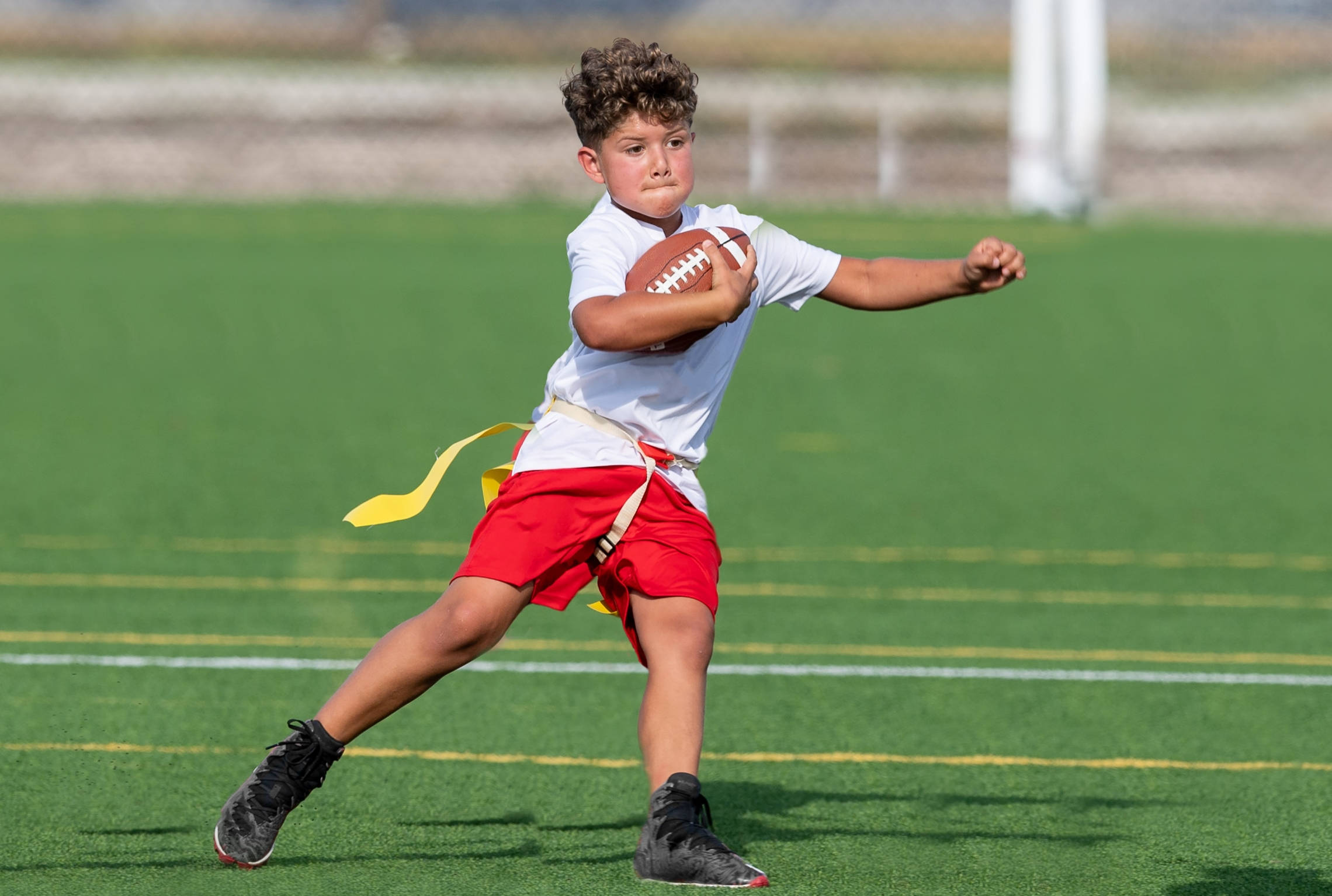 young boy, youth flag football league program, red shorts, Full HD Desktop Wallpaper