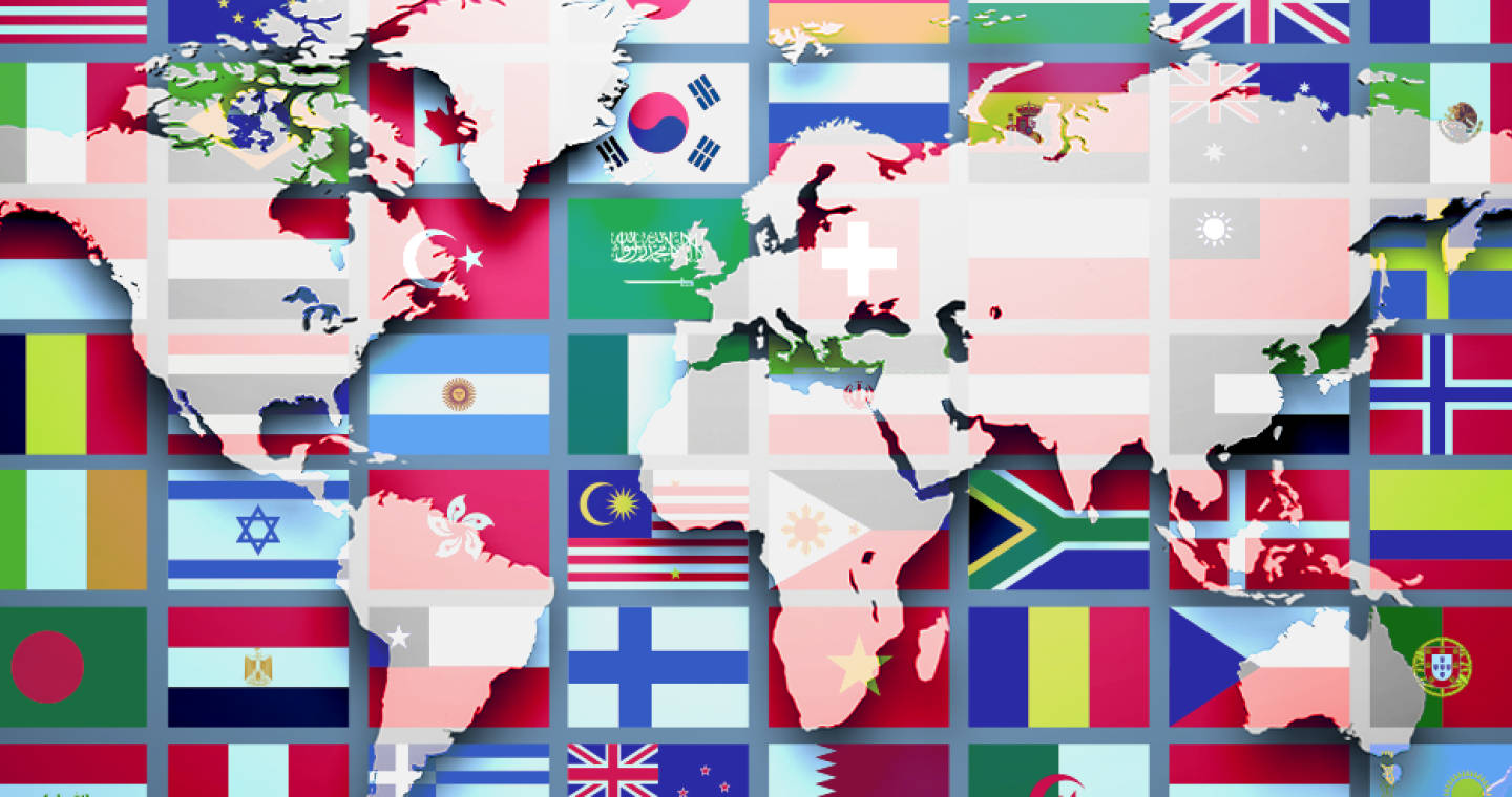 world map, continent, national flags, HD Desktop Wallpaper