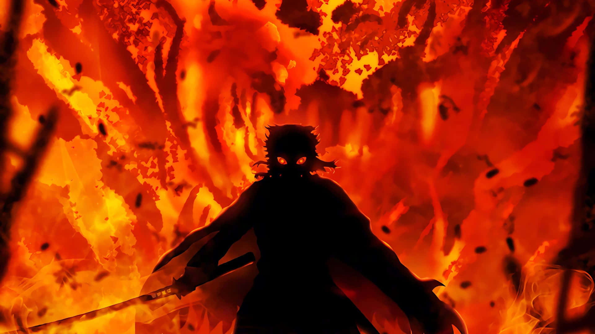 Flame Hashira, glowing eyes, sword, Full HD Desktop Wallpaper
