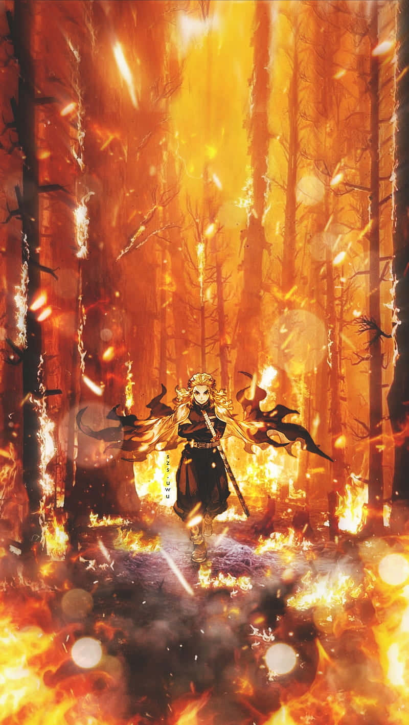 Flame Hashira, blaze, golden hair, HD Phone Wallpaper