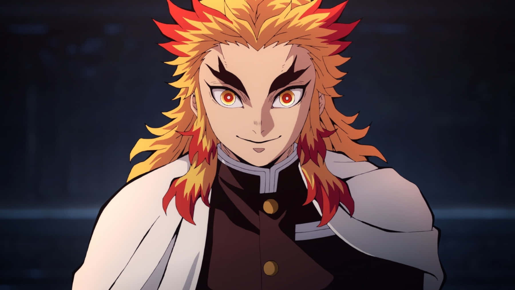 Flame Hashira, fiery-haired anime warrior, intense red eyes, HD Desktop Wallpaper