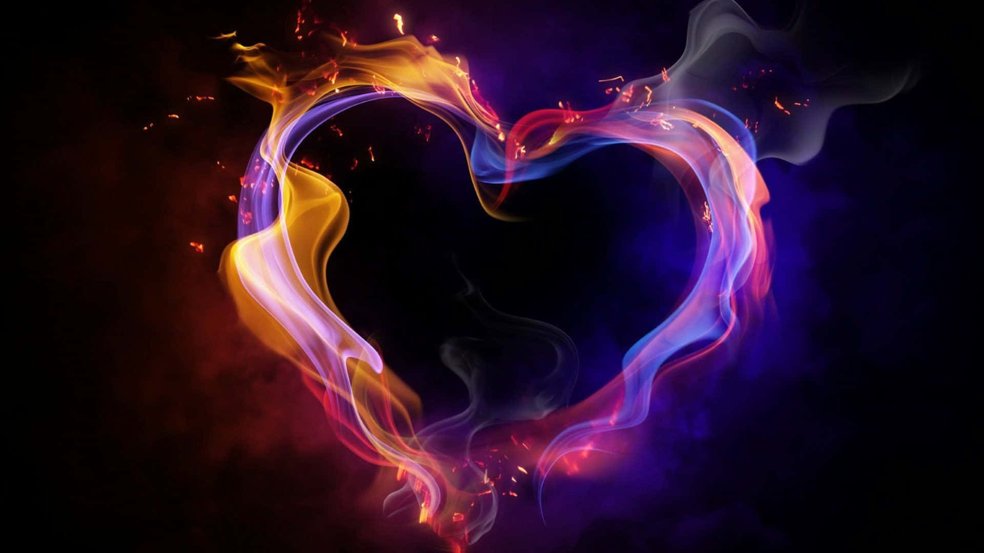 rainbow heart, flame, orange, Full HD Desktop Wallpaper