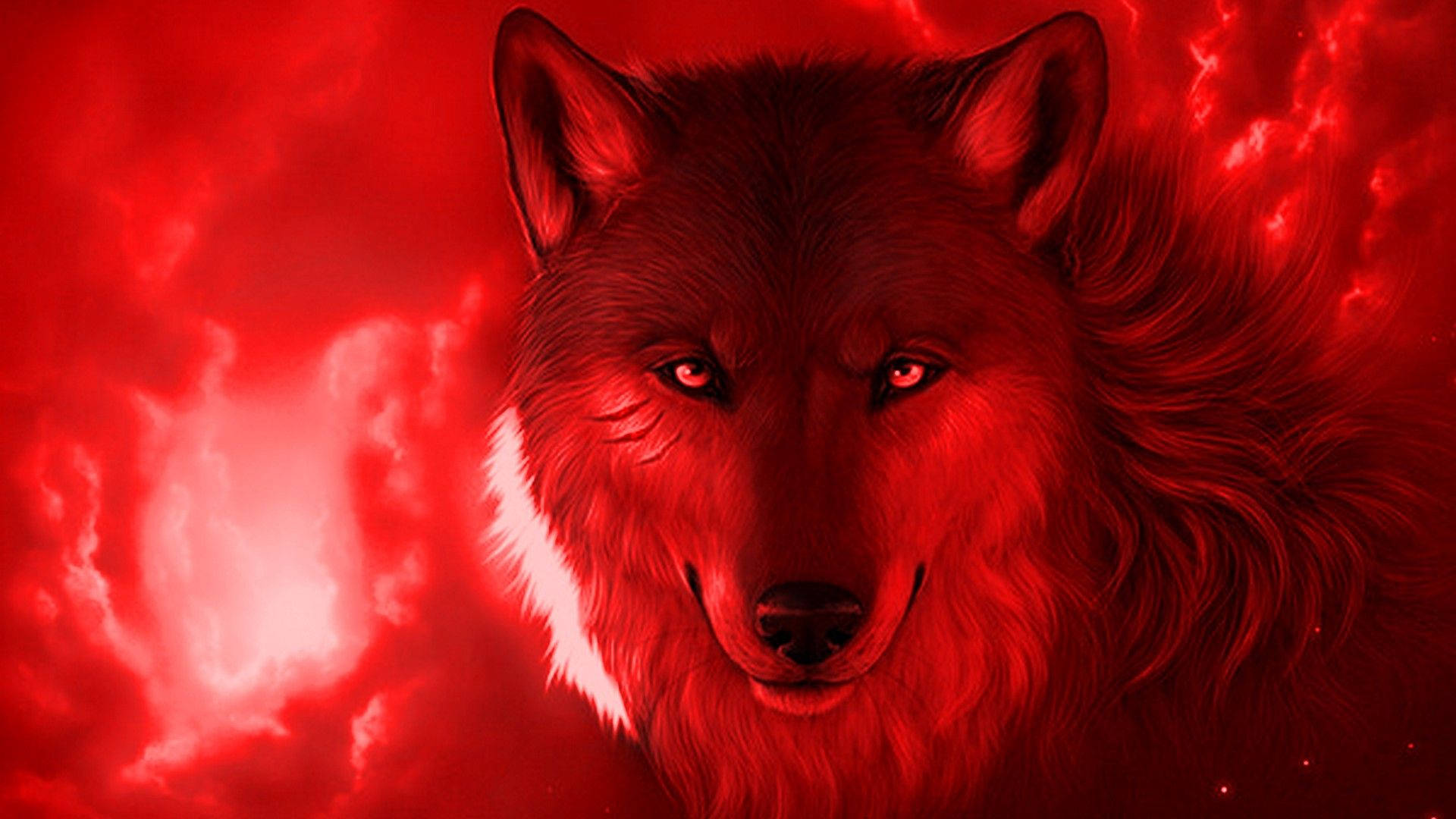 wolf, glowing red eyes, swirling crimson sky, Full HD Desktop Wallpaper