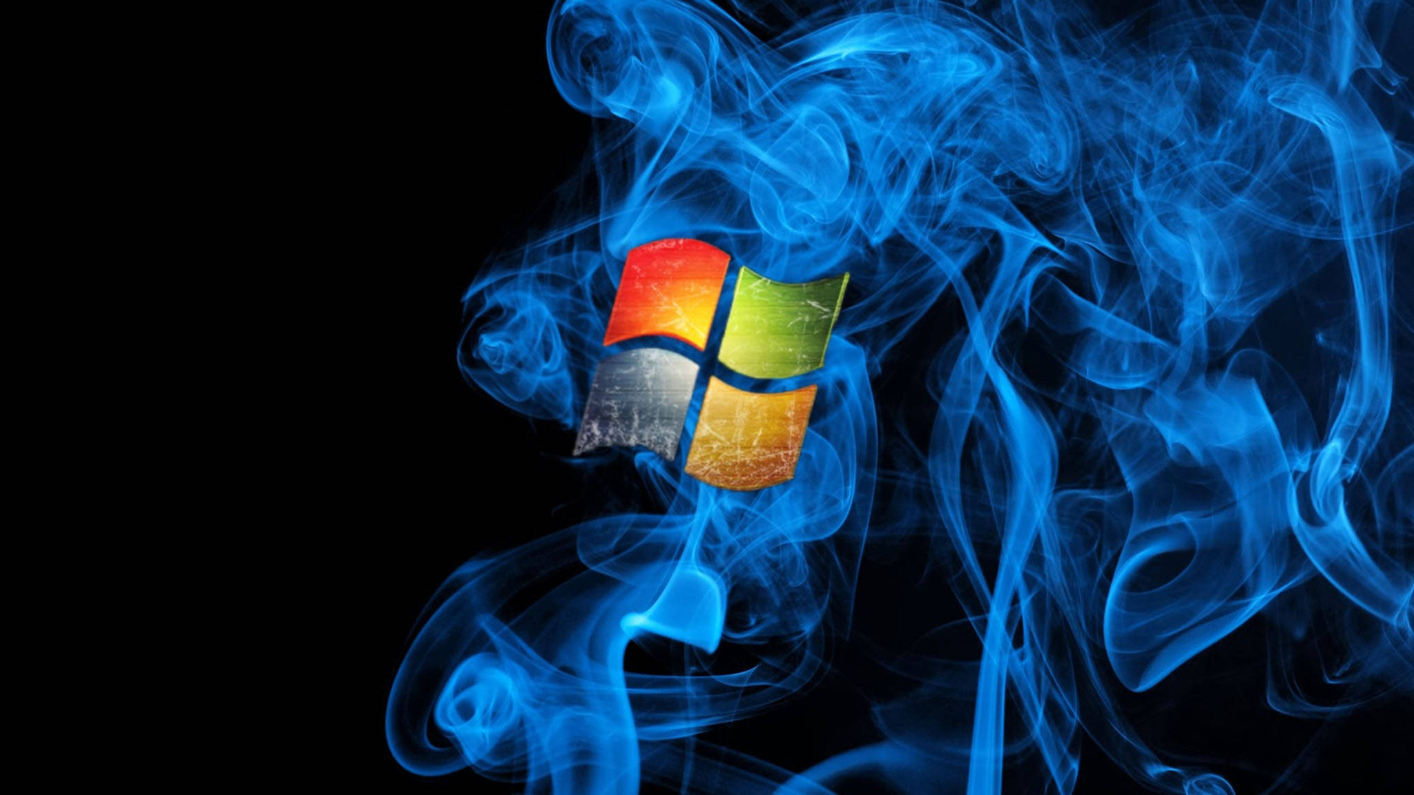Windows logo, blue flames, swirling blue smoke, Full HD Desktop Wallpaper