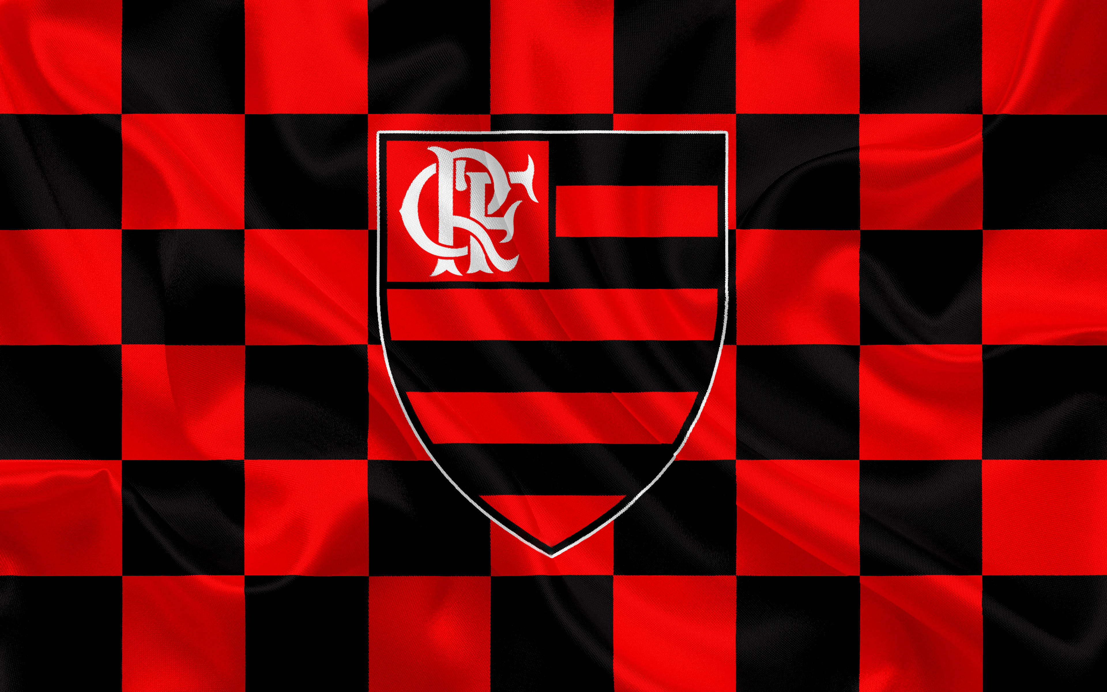 Flamengo FC, checkered flag, red and black, 4K Desktop Wallpaper